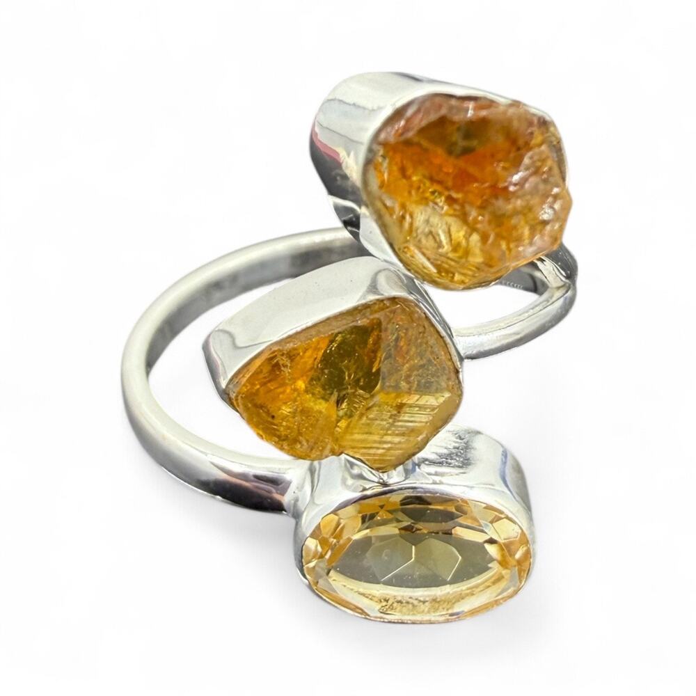 Natural Raw Citrine Faceted Citrine Ring 925 Sterling Silver Size